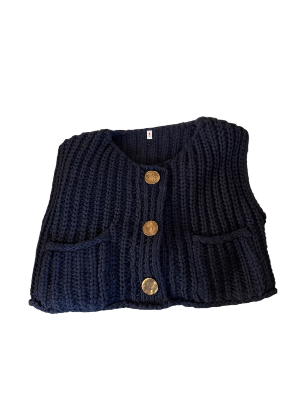 Women's Unbranded Navy Knit Cardigan Vest with Gold Buttons, Size M